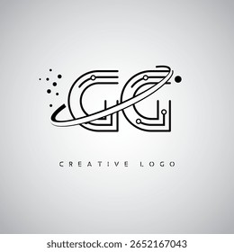 GG Orbit Monogram Logo - Futuristic Minimal Letter mark with Circular Line Art, Tech-Inspired Dots and Space Motion Concept for Modern Branding Identity (Logotipo de Monograma de Órbita GG - Marca de Letra Mínima Futurista com Linha de Arte Circular, Pontos Inspirados na Tecnologia e Conceito de Movimento Espacial para Identidade de Marca Moderna)