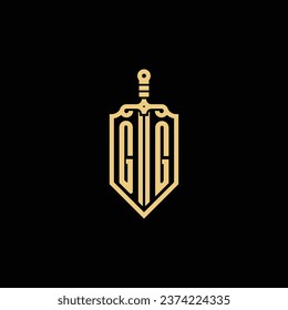 GG vintage shield and sword initial logo in high quality professional design that will print well across any print media