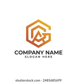 GGA initial lettermark in hexagon shape with geometric and modern style