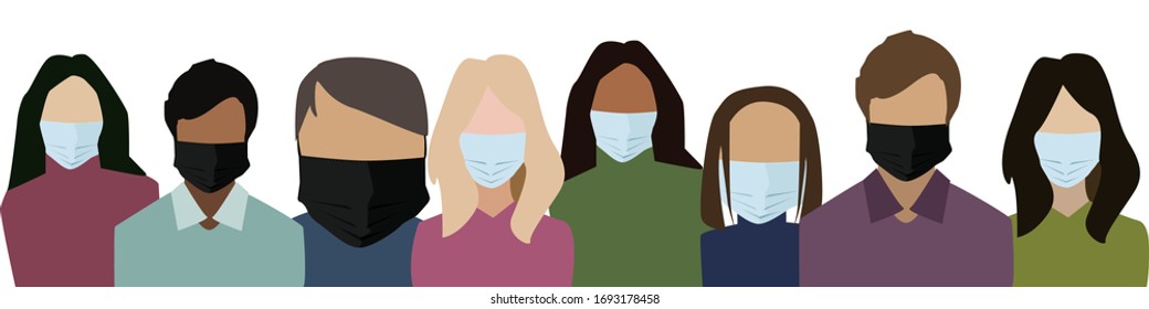 GGroup of people  Stock vector illustration in a flat style. Wuhan Novel coronavirus (2019-nCoV).Concept of coronavirus quarantine. White background.