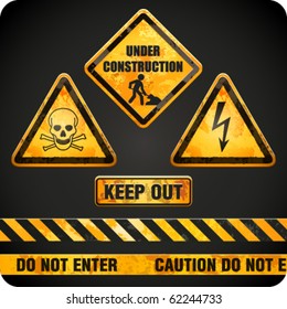 Ggrungy danger signs. Vector illustration