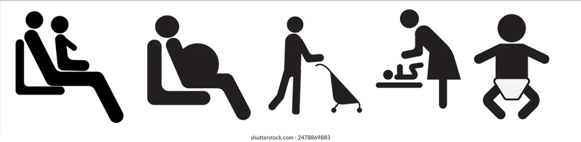 Gguidance pictogram icons about social life.Guidance icon set vector illustration, airport, bus station, shopping mall
