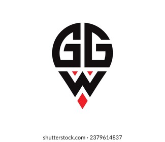Diseño del logotipo de la forma de ubicación de la letra GW. Diseño sencillo del logotipo de ubicación de la letra GW.