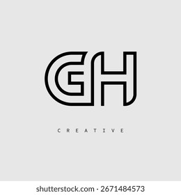 GH Creative Letter Logo – Minimal Line Monogram in Black Outline for Modern Branding Identity Design.