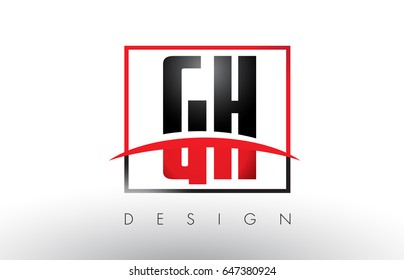 GH G H Logo Letters with Red and Black Colors and Swoosh. Creative Letter Design Vector.