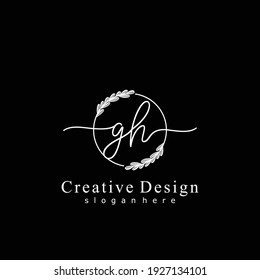 GH Initial calligraphy handwritten logo. Handwritten alphabet in the logo template. Letters and Alphabet for signature, wedding, fashion, floral and botanical logo design 
