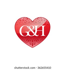 G&H initial letter couple logo with ornament heart shape