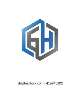 GH initial letters loop linked hexagon logo black gray blue