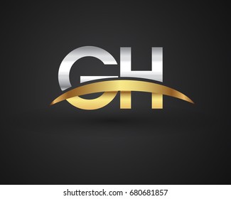 GH initial logo company name colored gold and silver swoosh design. vector logo for business and company identity
