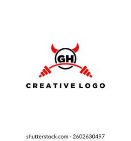 GH initial monogram for fitnes or gym logo with devil style design