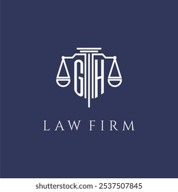 Monograma inicial de GH para el logotipo del bufete de abogados con la Imagen del Vector de las escalas