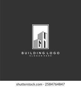 GH initial monogram real estate logo with building creative square style design