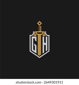 Monograma inicial de GH para imagem em estilo escudo e espada