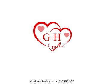 GH Initial wedding invitation, love logo template vector