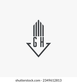 Indicaciones del material del logotipo inmobiliario de GH. vector de logotipo