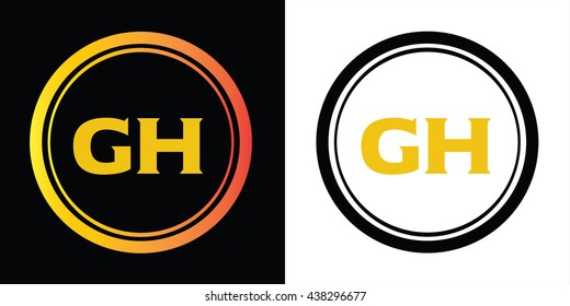 GH letters icon design template elements in abstract background logo, design identity in circle, alphabet letter