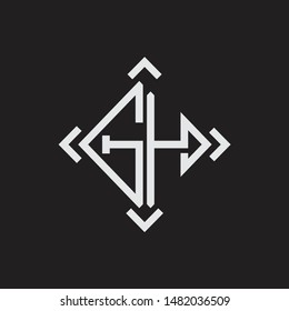 GH Logo Abstrac letter Monogram with Arrow in every side isolated on black background