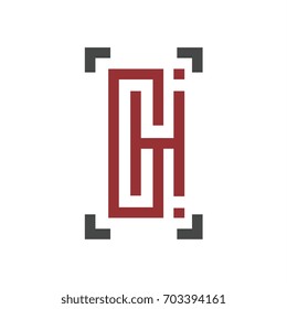 GH logo concept in rectangle with red black color