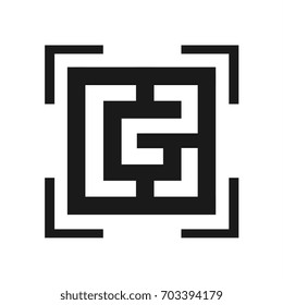 GH logo concept in rectangle in zig zag line