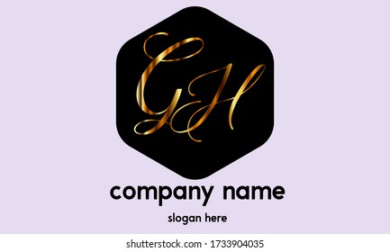 GH logo initial letter design template vector illustration art gold.