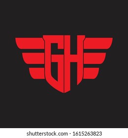 GH Logo monogram with emblem and wings element design template on red colors