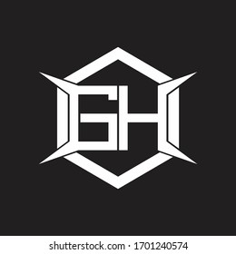 Monograma GH con hexágono y plantilla de diseño de forma de cuatro ejes