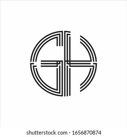 Plantilla de diseño de línea de tres cintas con logotipo GH aislada en fondo blanco