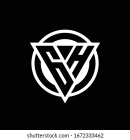 Logotipo GH con forma triangular de espacio negativo y plantilla de diseño redondeado de círculo aislado en fondo negro