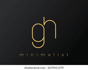 Logotipo minimalista de GH com formas entrelaçadas no plano de fundo preto sólido. Um design de logotipo minimalista limpo e moderno.