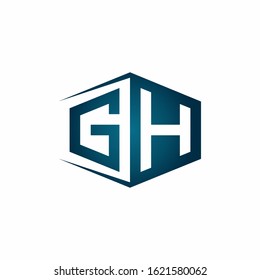 GH monogram logo with hexagon shape and negative space style ribbon design template