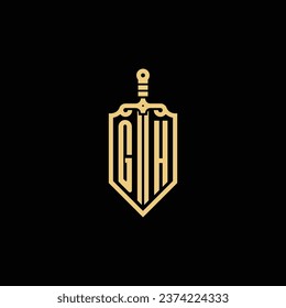 GH vintage shield and sword initial logo in high quality professional design that will print well across any print media