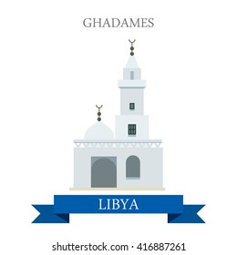 Ghadames in Libya. Flat cartoon style historic sight showplace attraction web site vector illustration. World countries cities vacation travel sightseeing Africa collection.