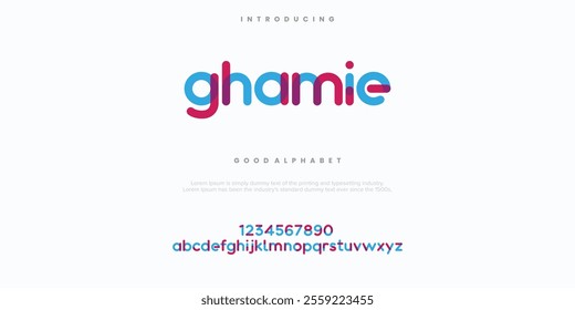 Ghamie abstract minimal modern alphabet fonts. Typography technology vector illustration