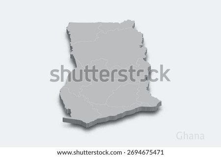 Ghana 3d isometric map with borders regions