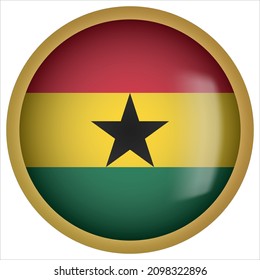 Ghana 3D rounded Flag Icon with Gold Frame