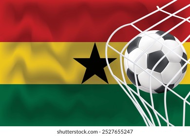 Ghana 3D Wellen Flagge mit Fußball und net editierbare Vektordatei für soziale Medien