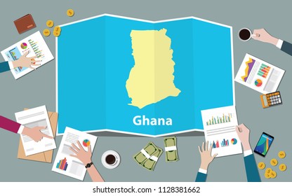 ghana africa economy country growth nation team discuss with fold maps view from top vector illustration