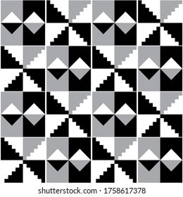 Ghana African tribal Kente cloth style vector seamless textile pattern, geometric nwentoma design in black, gray, and white. Abstract monochrome repetitive design, Kente mud cloth style 
