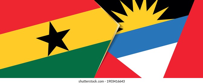 Ghana and Antigua and Barbuda flags, two vector flags symbol of relationship or confrontation.