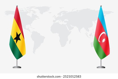 Bandeiras de Gana e Azerbaijão para reunião oficial contra fundo do mapa do mundo.
