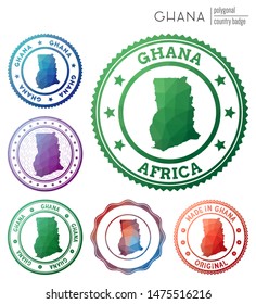 Ghana badge. Colorful polygonal country symbol. Multicolored geometric Ghana logos set. Vector illustration.