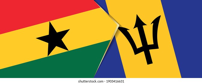 Banderas de Ghana y Barbados, dos banderas vectoriales símbolo de relación o enfrentamiento.