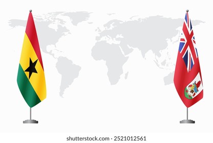 Banderas de Ghana y Bermudas para reunión oficial con antecedentes del mapa mundial.