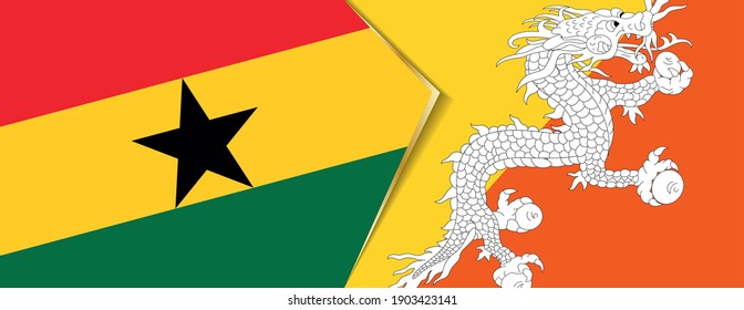 Banderas de Ghana y Bután, dos banderas vectoriales símbolo de relación o enfrentamiento.