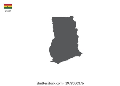 Ghana black shadow map isolated on white background with Ghana icon flag on the left corner.