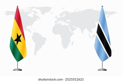 Bandeiras de Gana e Botsuana para reunião oficial contra fundo do mapa do mundo.