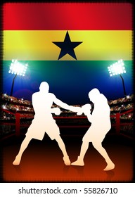 Ghana Boxing Event with Stadium Background and Flag Original Illustration