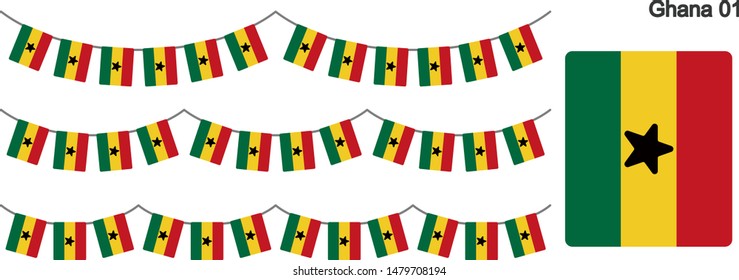 Ghana Bunting Flags Isolated on white Background. vector illustration.