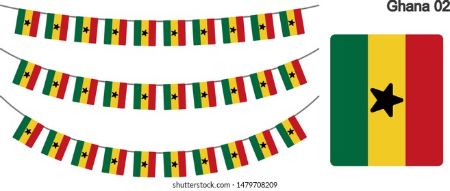 Ghana Bunting Flags Isolated on white Background. vector illustration.
