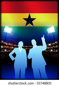 Ghana Business Couple on Stadium Background with Flag Original Illustration